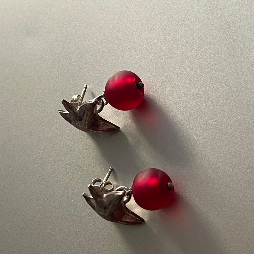 Vintage Sterling Starfish Post earrings and bead sea glass .